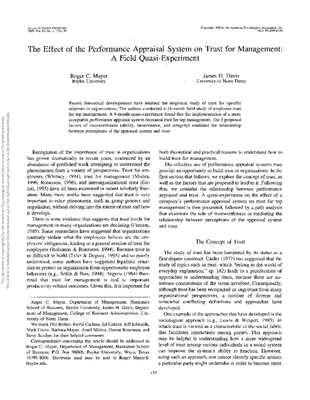 The Effect of Performance Appraisal on Trust for Management: A Field ...