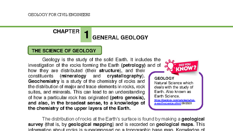 GEOLOGY FOR CIVIL ENGINEERS CE-121-IM: Chapter 1 - General Geology ...
