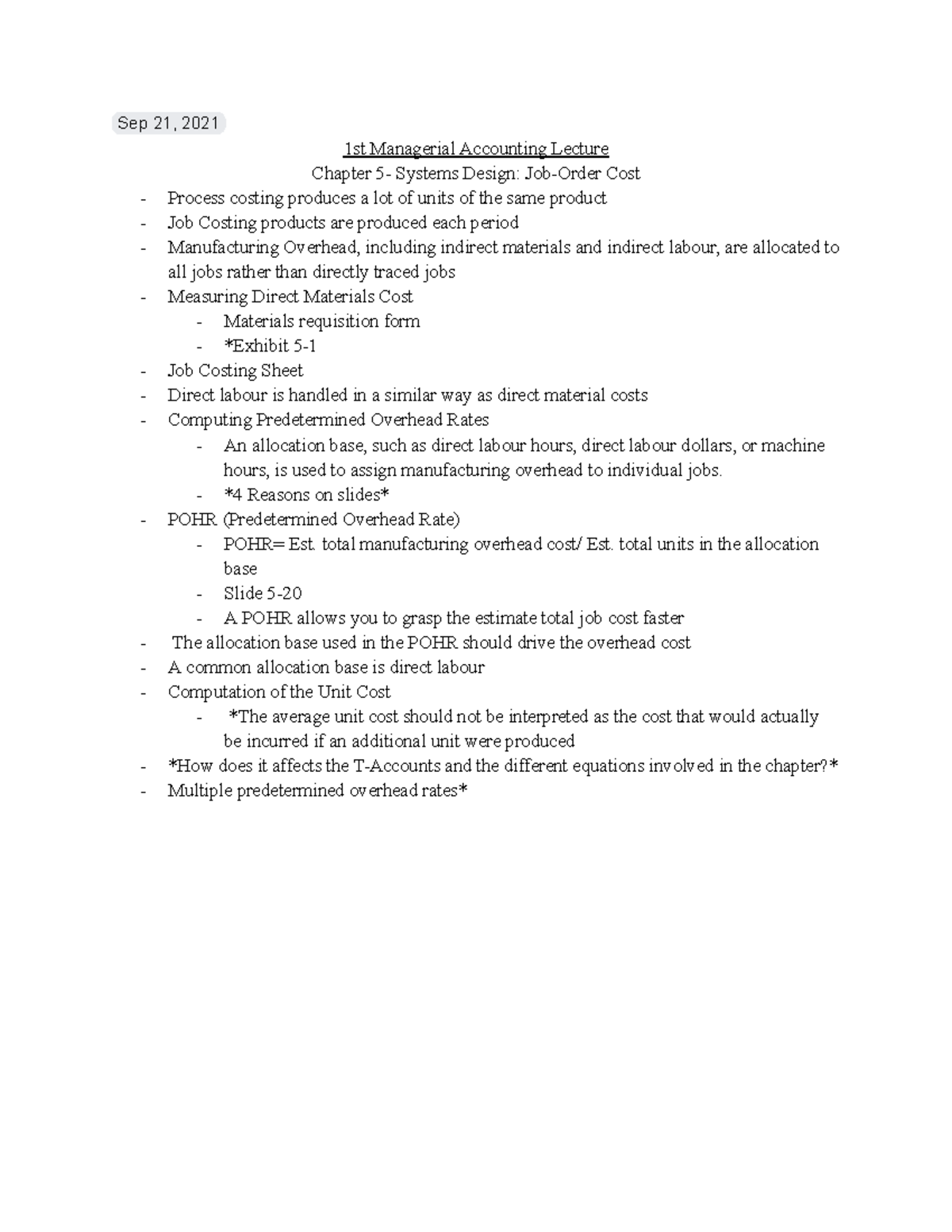 Managerial Accounting Lectures Sep 21 2021 1st Managerial Accounting