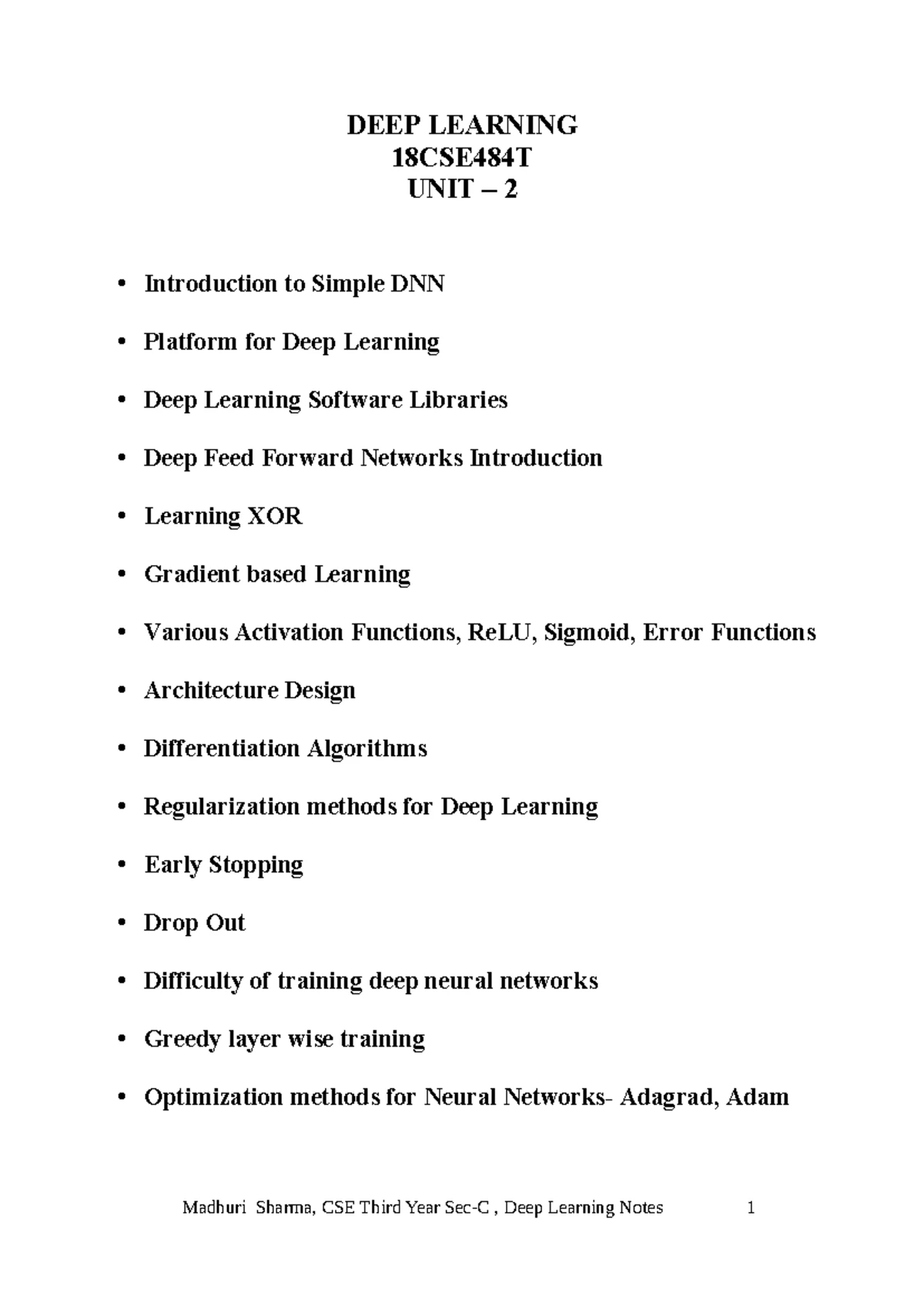 Deep Learning Notes - 18CSE484T - Unit 1 Overview - Studocu