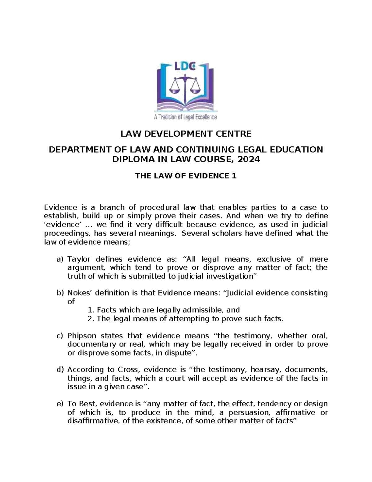 Law of Evidence (LAW 33) - Understanding Key Principles and Definitions ...
