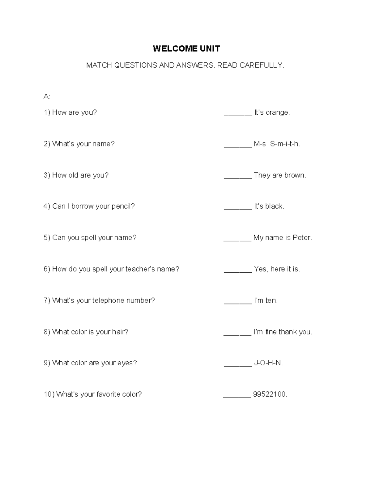Welcome Unit 1: Practice Questions & Answers for English - Studocu