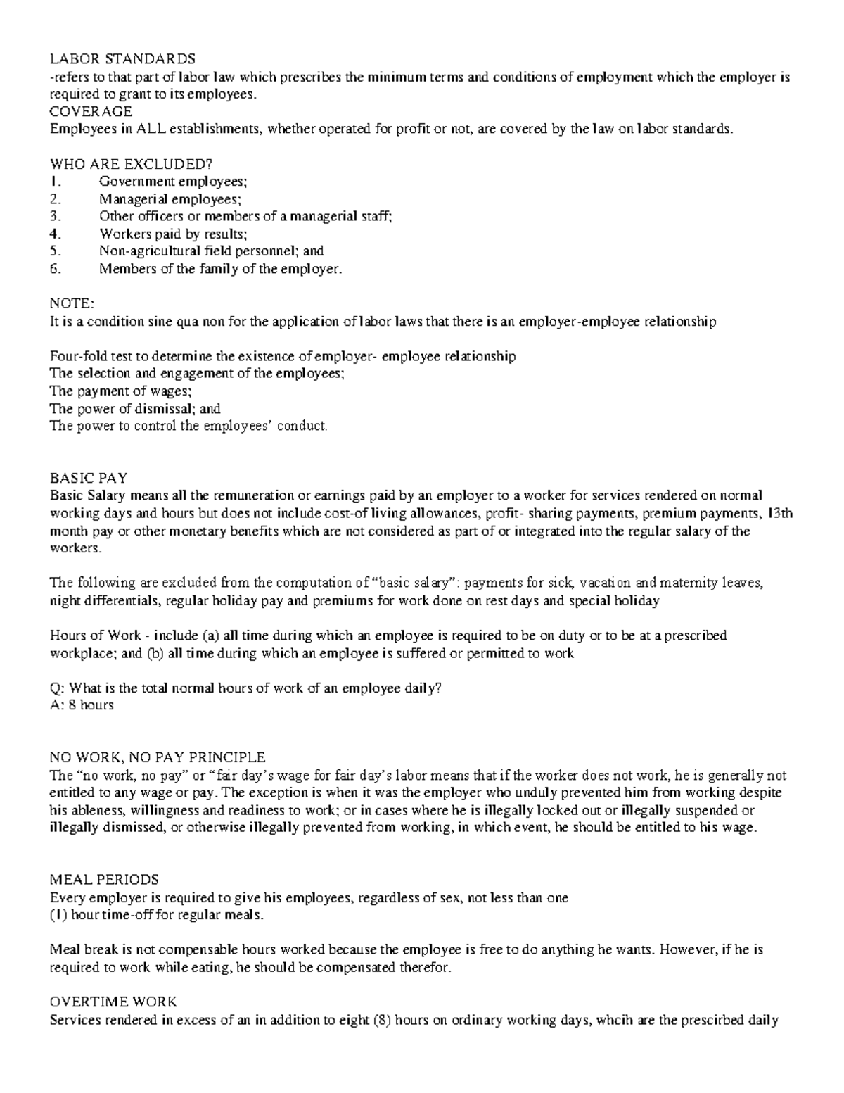 Labor Standard 1 finals - LABOR STANDARDS refers to that part of labor ...