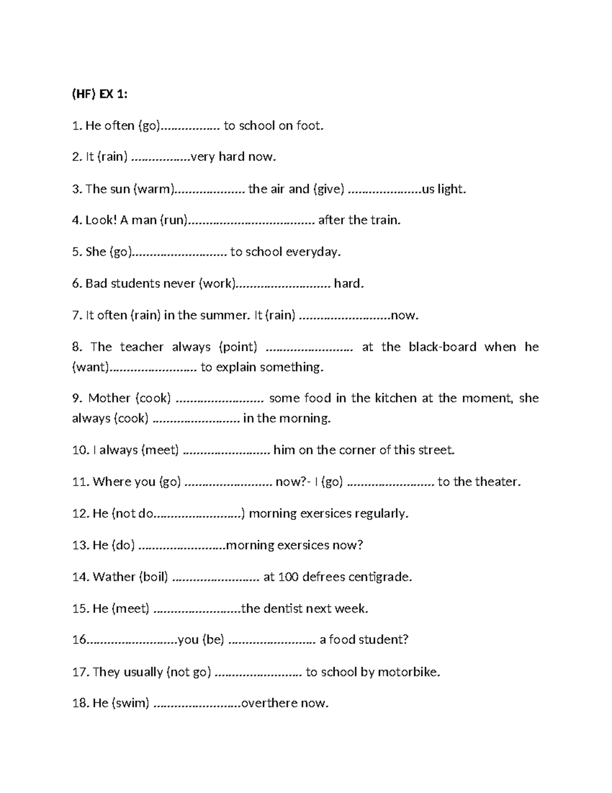 (HF) Exercise 1: Verb Conjugation Practice and Completion - Studocu