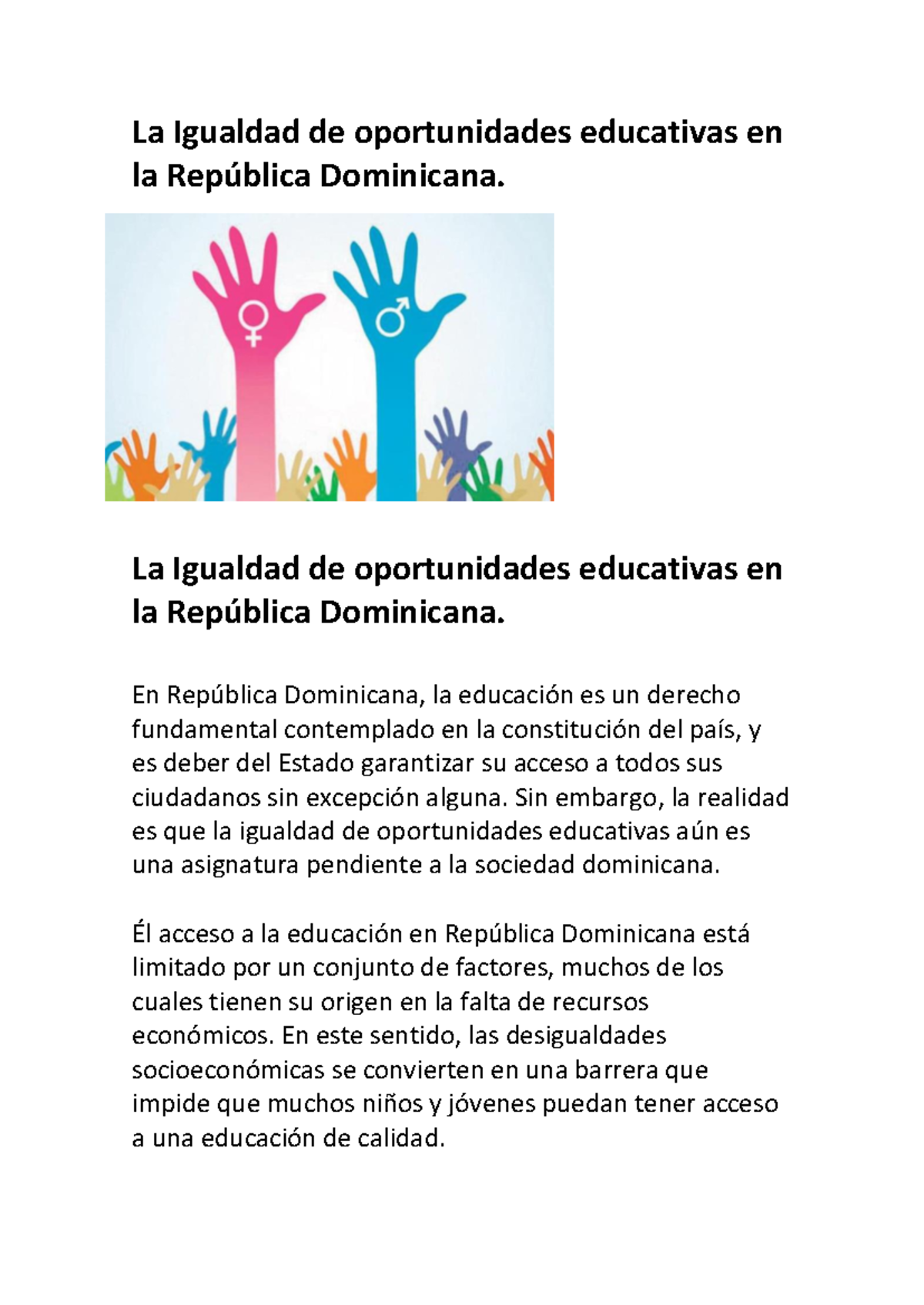 Lengua - Trabajo - La Igualdad de oportunidades educativas en la ...