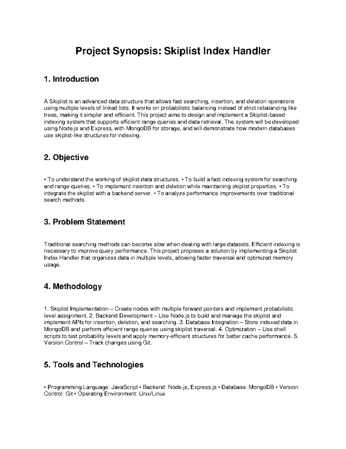 Skiplist Index Handler Project Synopsis: Design & Implementation - Studocu