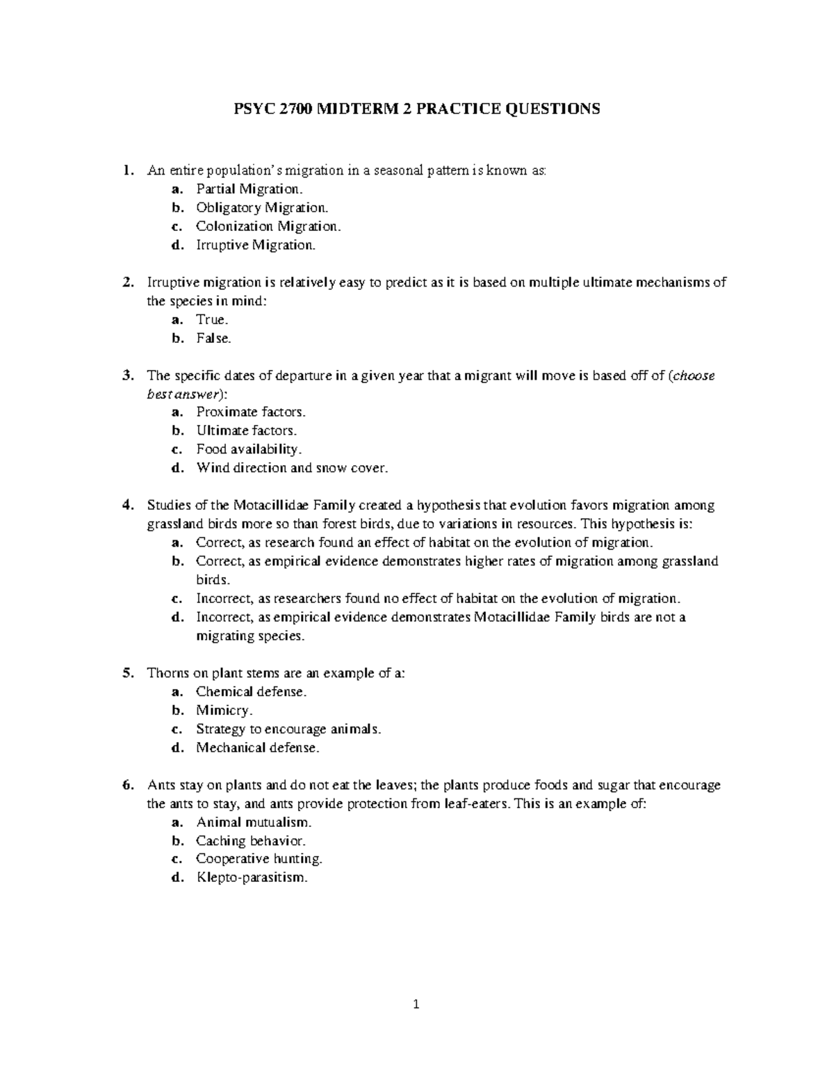 PSYC 2700 MIDTERM 2 PRACTICE QUESTIONS: LECTURES 4-6 - Studocu