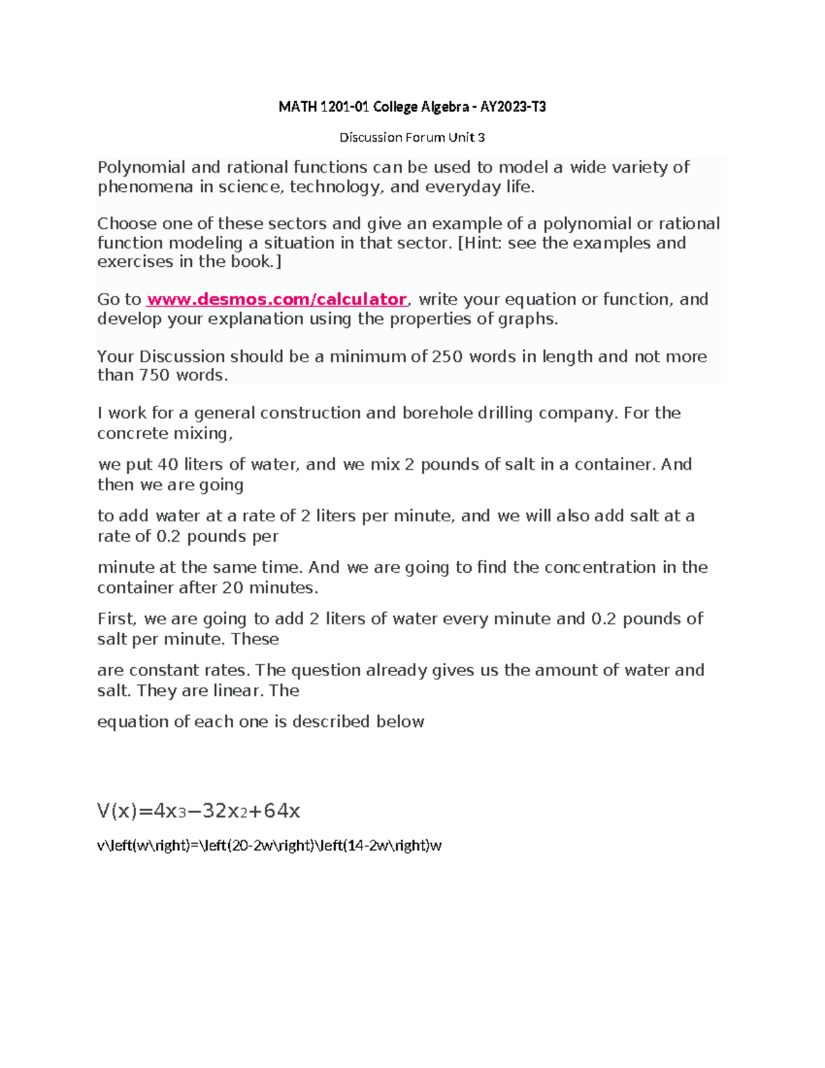 MATH Discussion Forum Unit 3: Modeling with Polynomials & Rationals ...