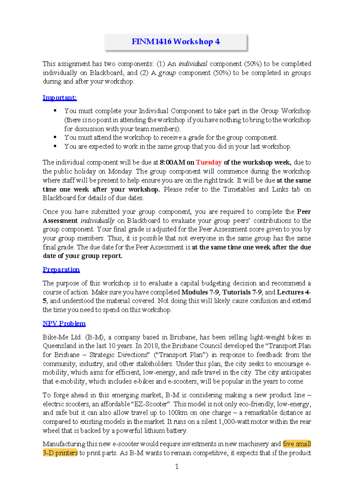 Workshop 4 Task Sheet - This assignment has two components: (1) An ...