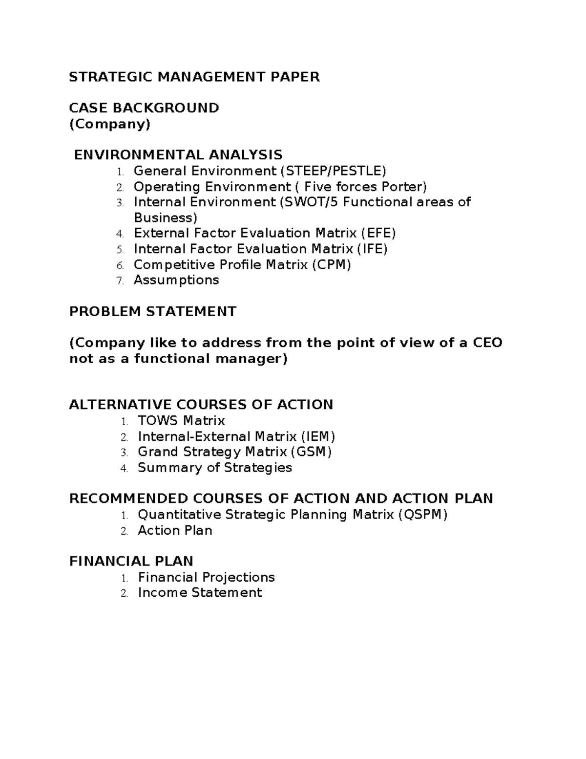Strategic Management Case Study Analysis - SM 101 Final Paper - Studocu