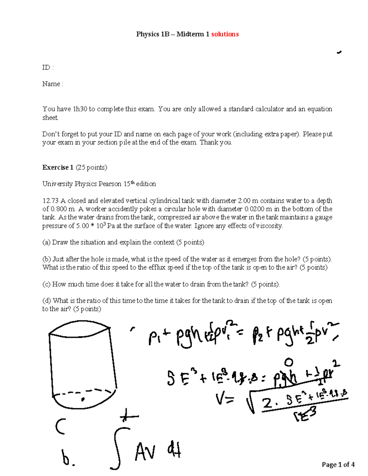 Physics 1B - Midterm 1 Solutions and Explanation - Studocu