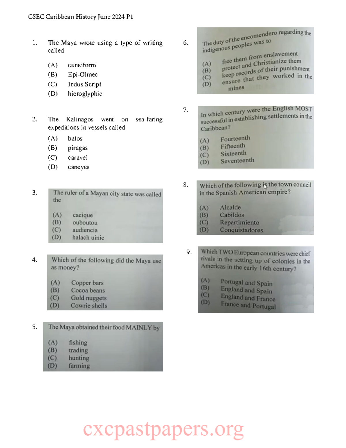 CSEC Caribbean History June 2024 Paper 1 Exam Questions and Answers ...