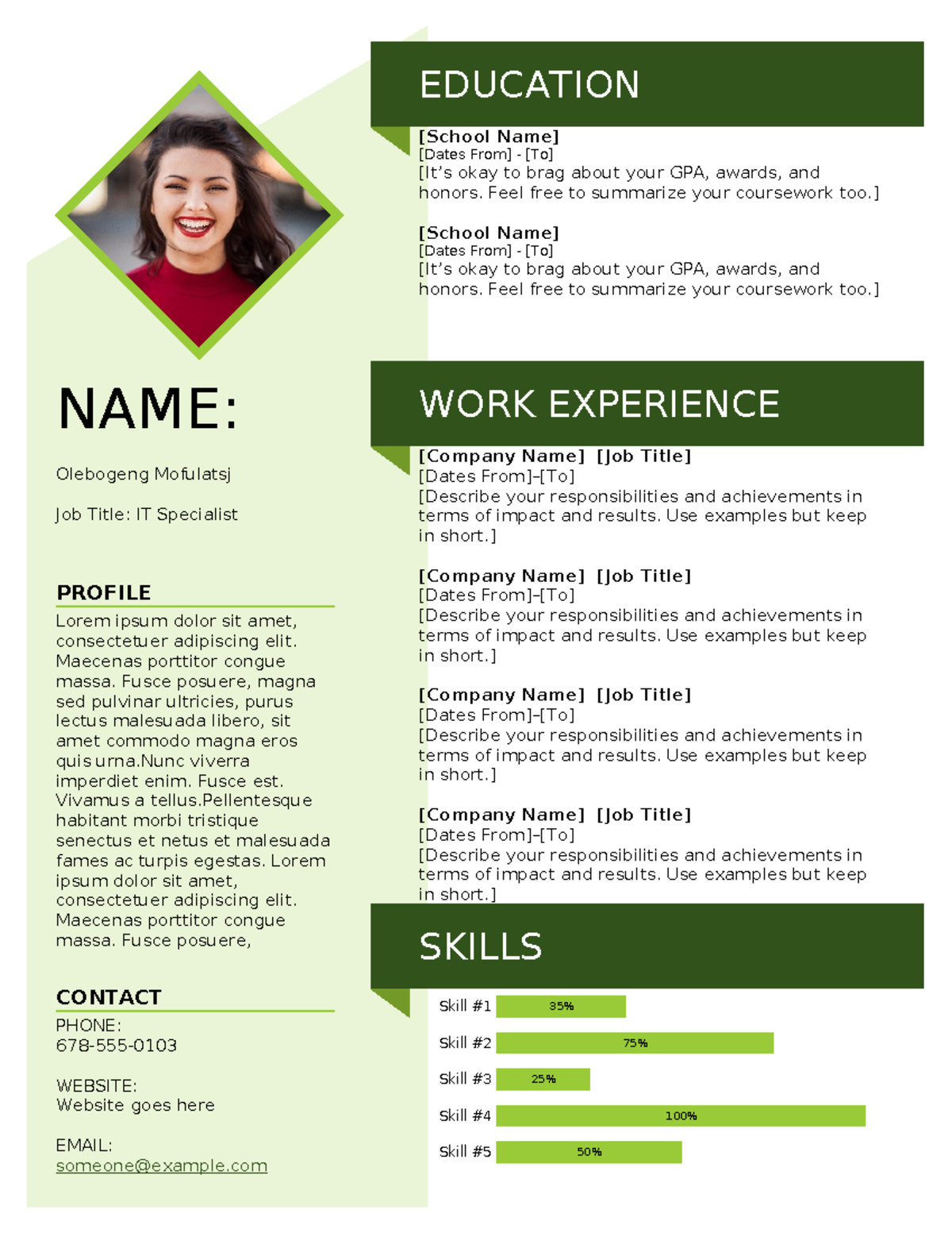 CV - Example 1 - No description, just read - EDUCATION [School Name ...