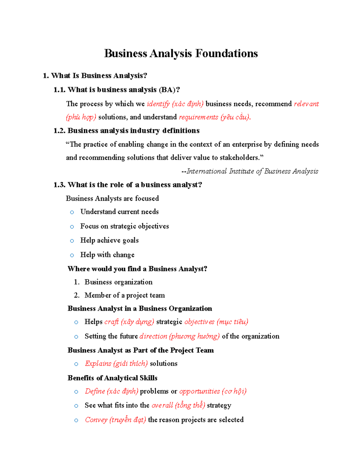 Business Analysis Foundations: Key Concepts and Skills Overview - Studocu