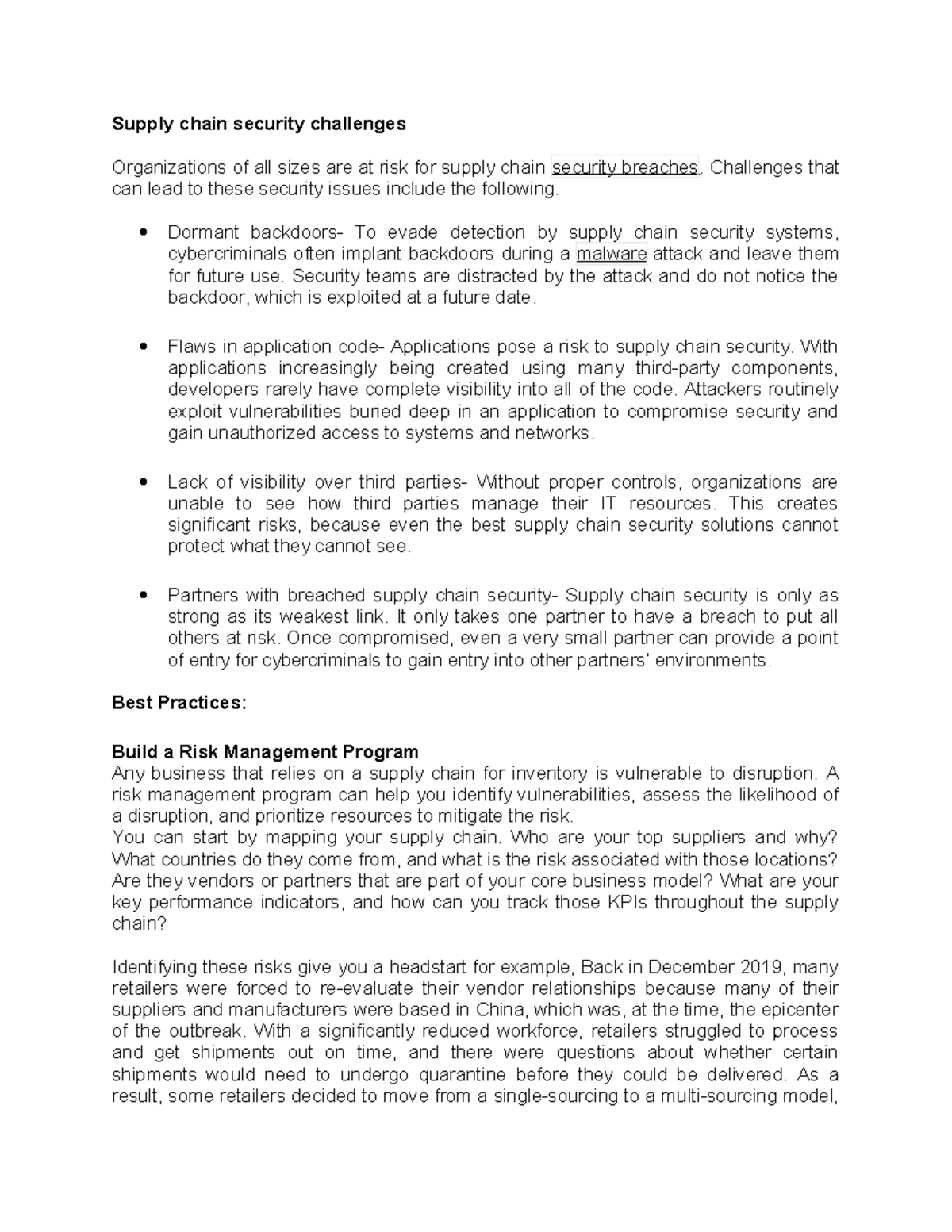 Supply Chain Security Challenges and Best Practices for Risk Management ...