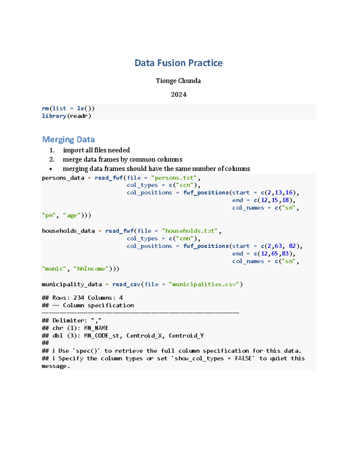 Data Fusion Techniques in R: Merging Data Frames and Filtering - Studocu