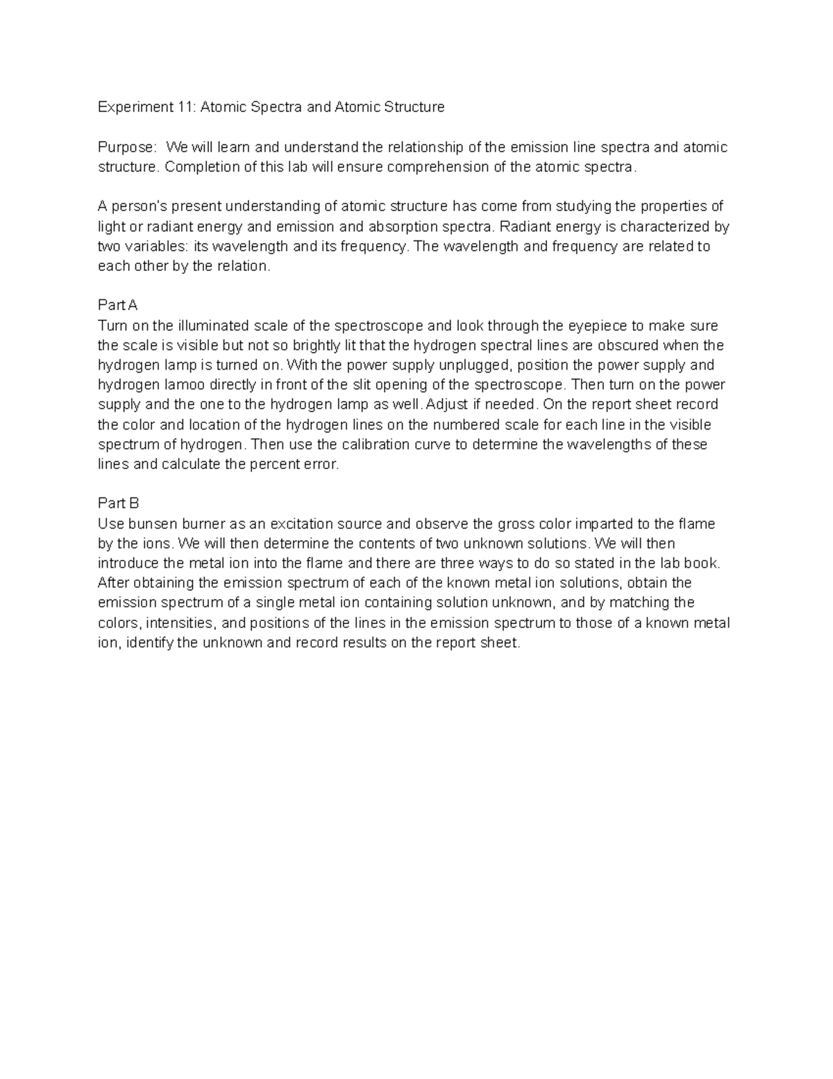 Lab 11: Summary of Atomic Spectra & Structure Analysis - Studocu