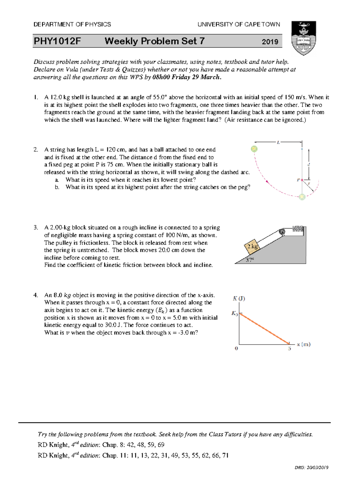 PHY1012F Weekly Problem Set 7 Solutions - 2019 - Studocu