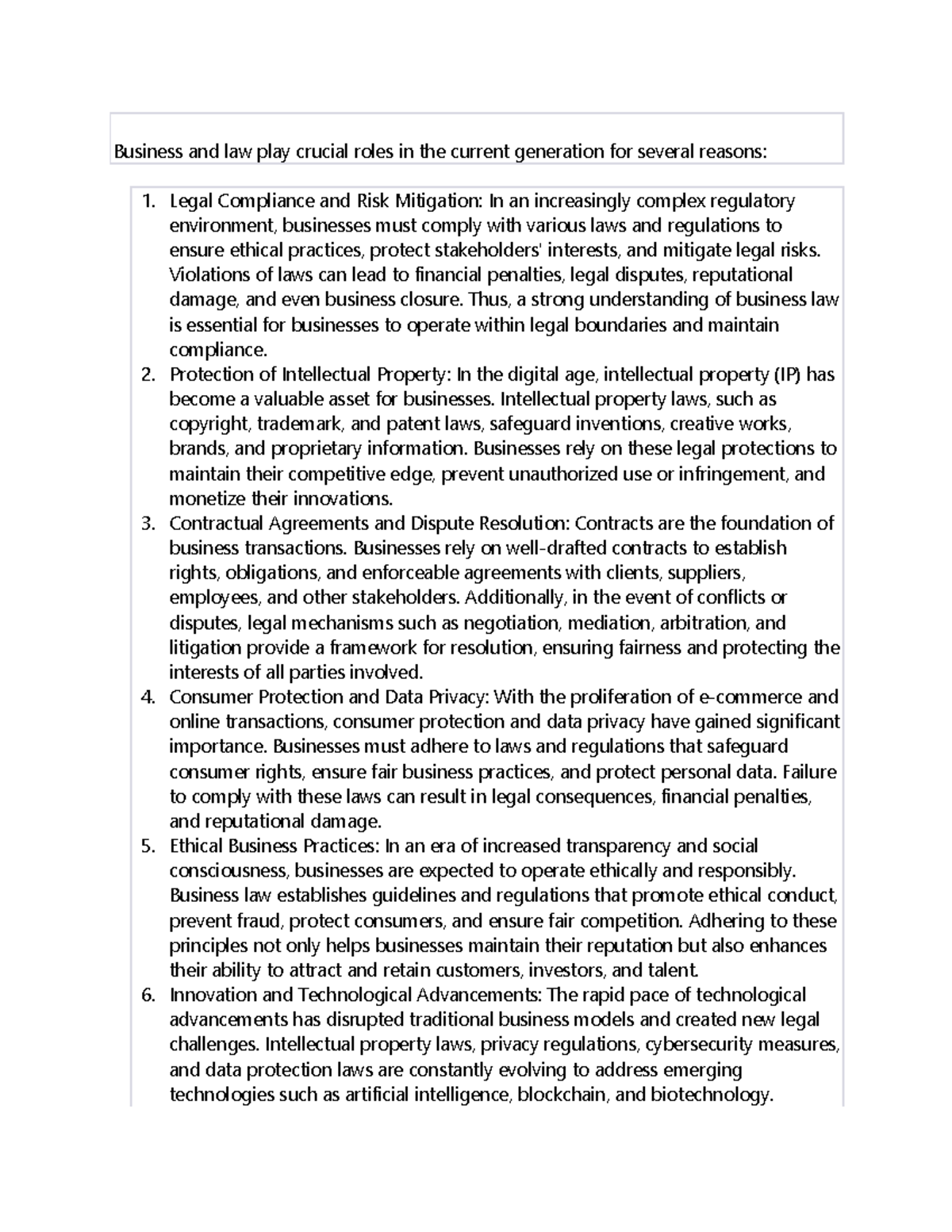 BUS 301 - Final Exam Study Notes on Business Law Importance - Studocu