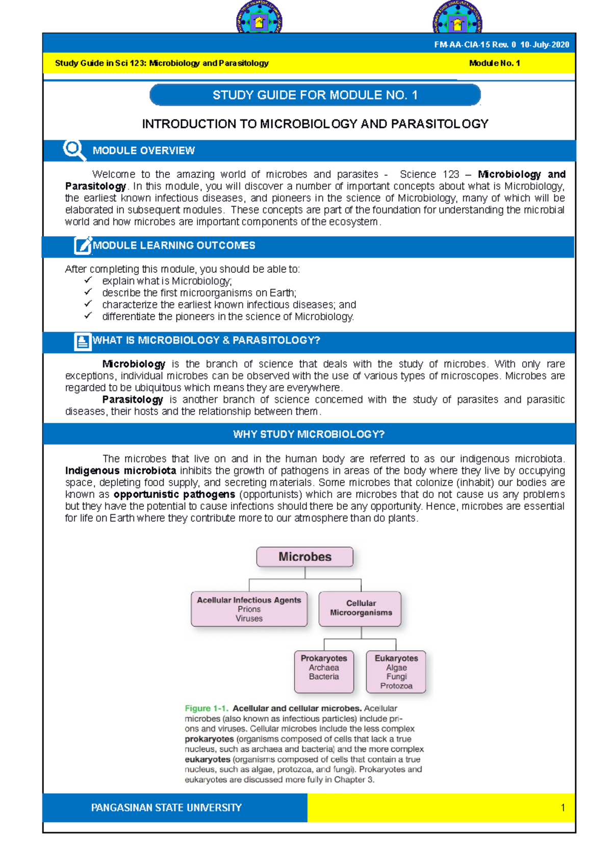 Module 1 Study Guide: Introduction to Microbiology - Sci123 - Studocu