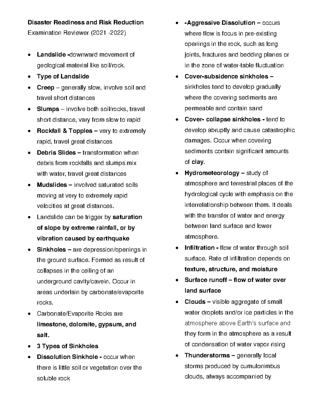 IAA DRRR - Comprehensive Exam Notes on Disaster Readiness - Studocu