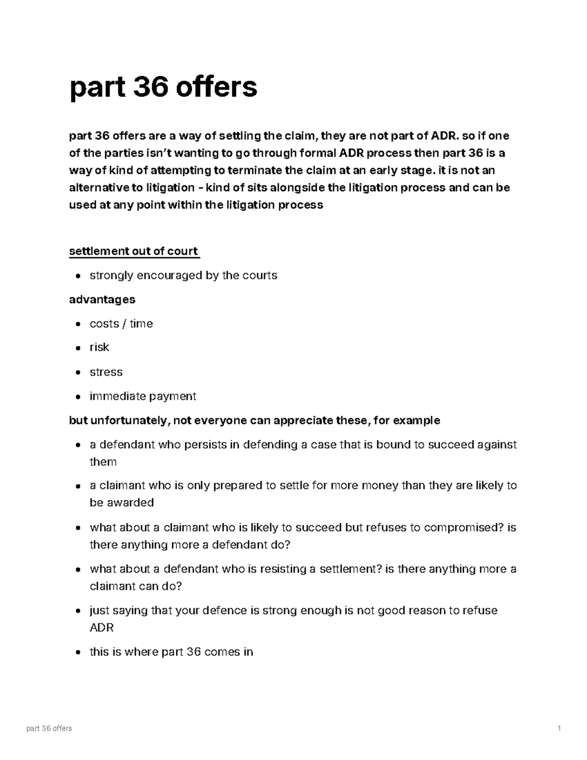 Part 36 Offers: Lecture Notes for CDR Course - Studocu