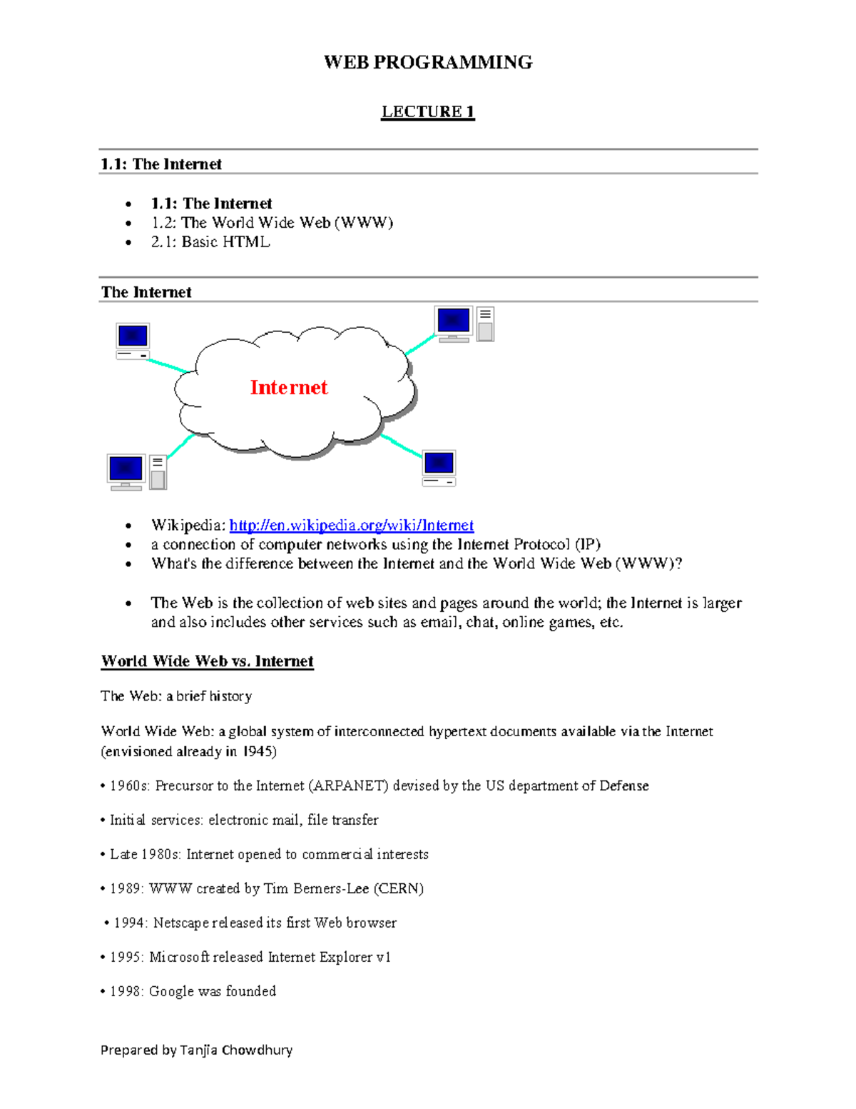 WEB PROGRAMMING LECTURE 1: The Internet & World Wide Web Overview - Studocu