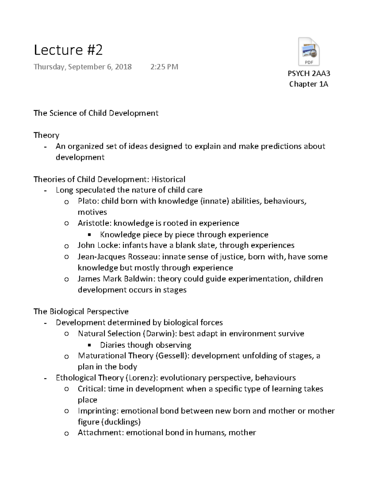 the science of child development - Lecture #2 Thursday, September 6 ...