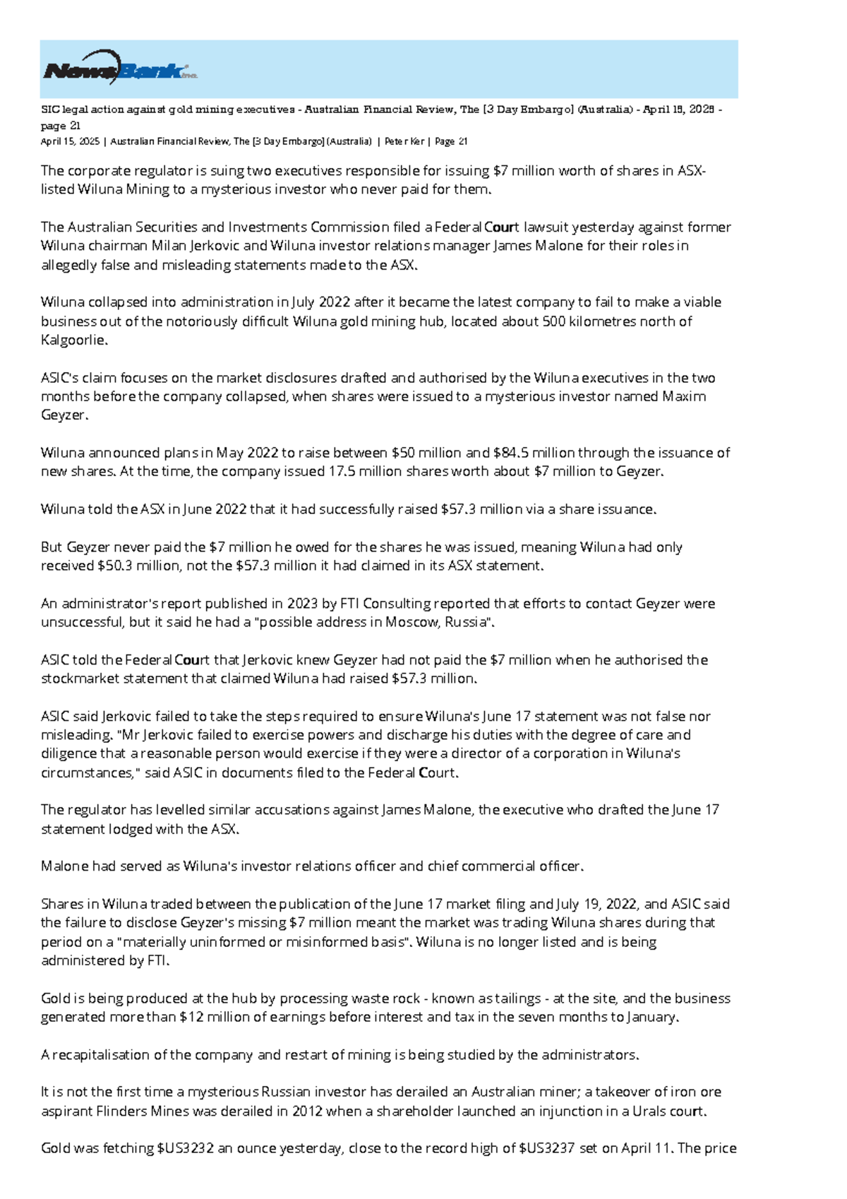 SIC Legal Action Against Wiluna Mining Execs: ASIC's Case Explained ...