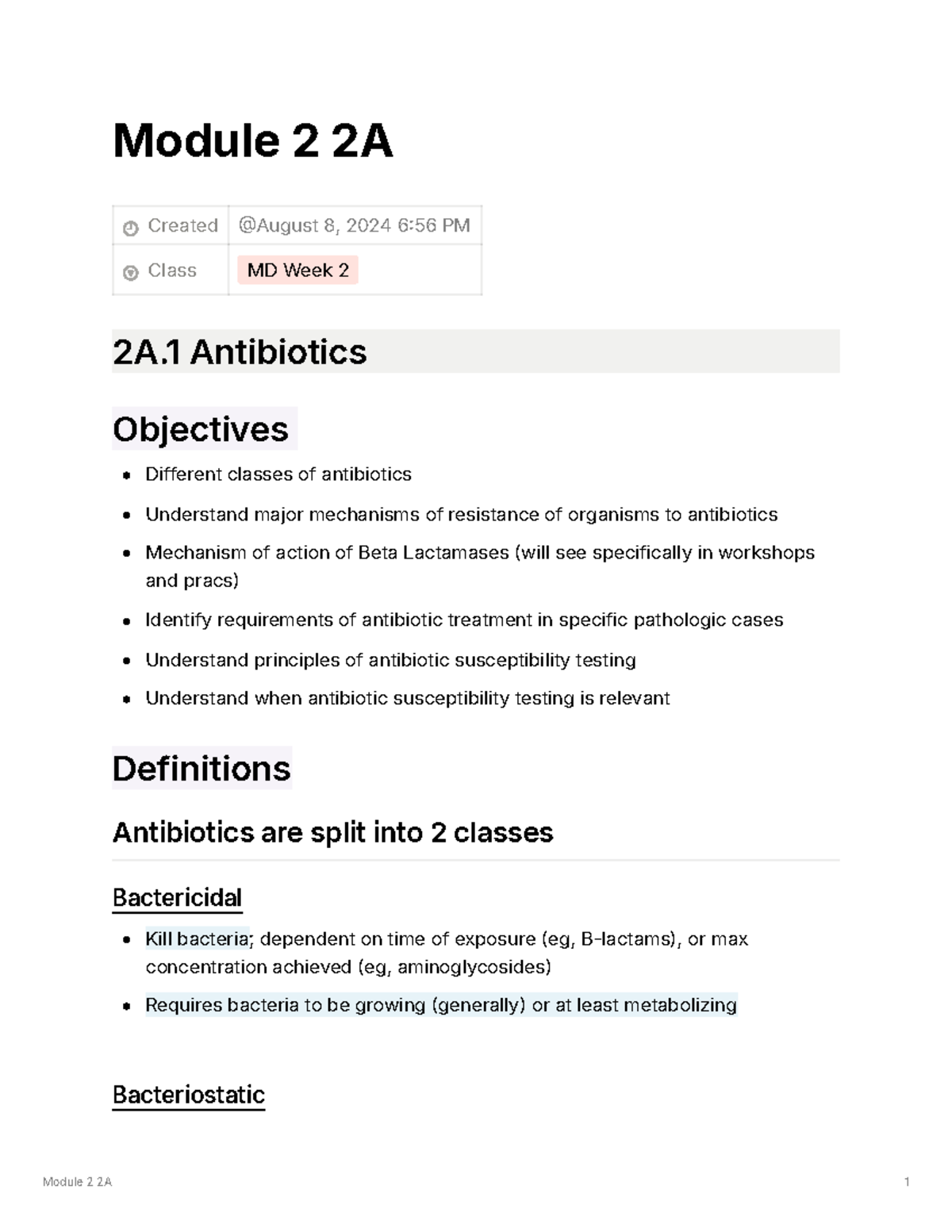 Module 2 2A - Module 2 2A Created Class MD Week 2 2A Antibiotics ...