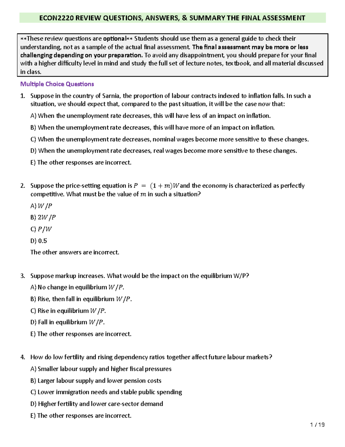ECON 2220AB Final Exam Review: Questions & Answers Summary - Studocu