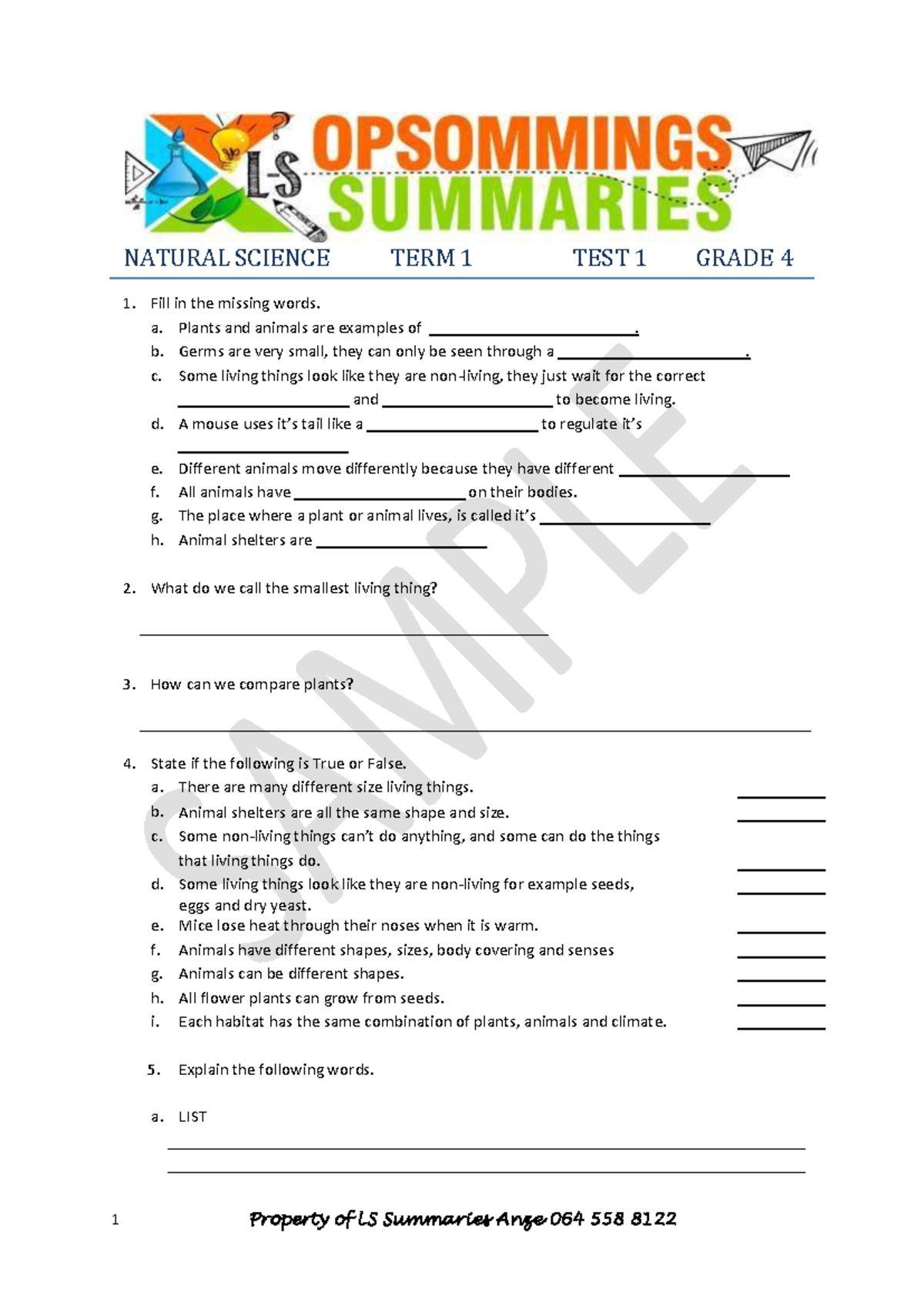 NS Grade 4 Natural Science Test Series - Term 1 & Term 2 - Studocu