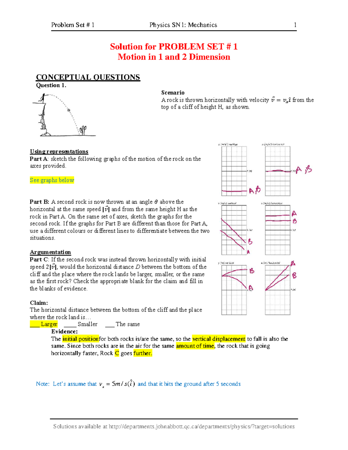 Problem Set 1 Solutions for Physics SN1: Mechanics - Studocu