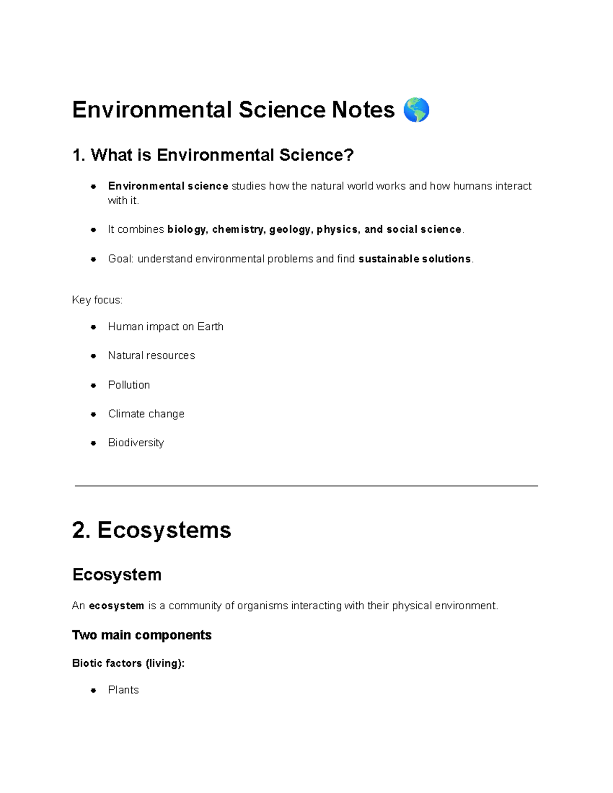 Environmental Science Notes (ENV 101): Key Concepts & Exam Tips - Studocu