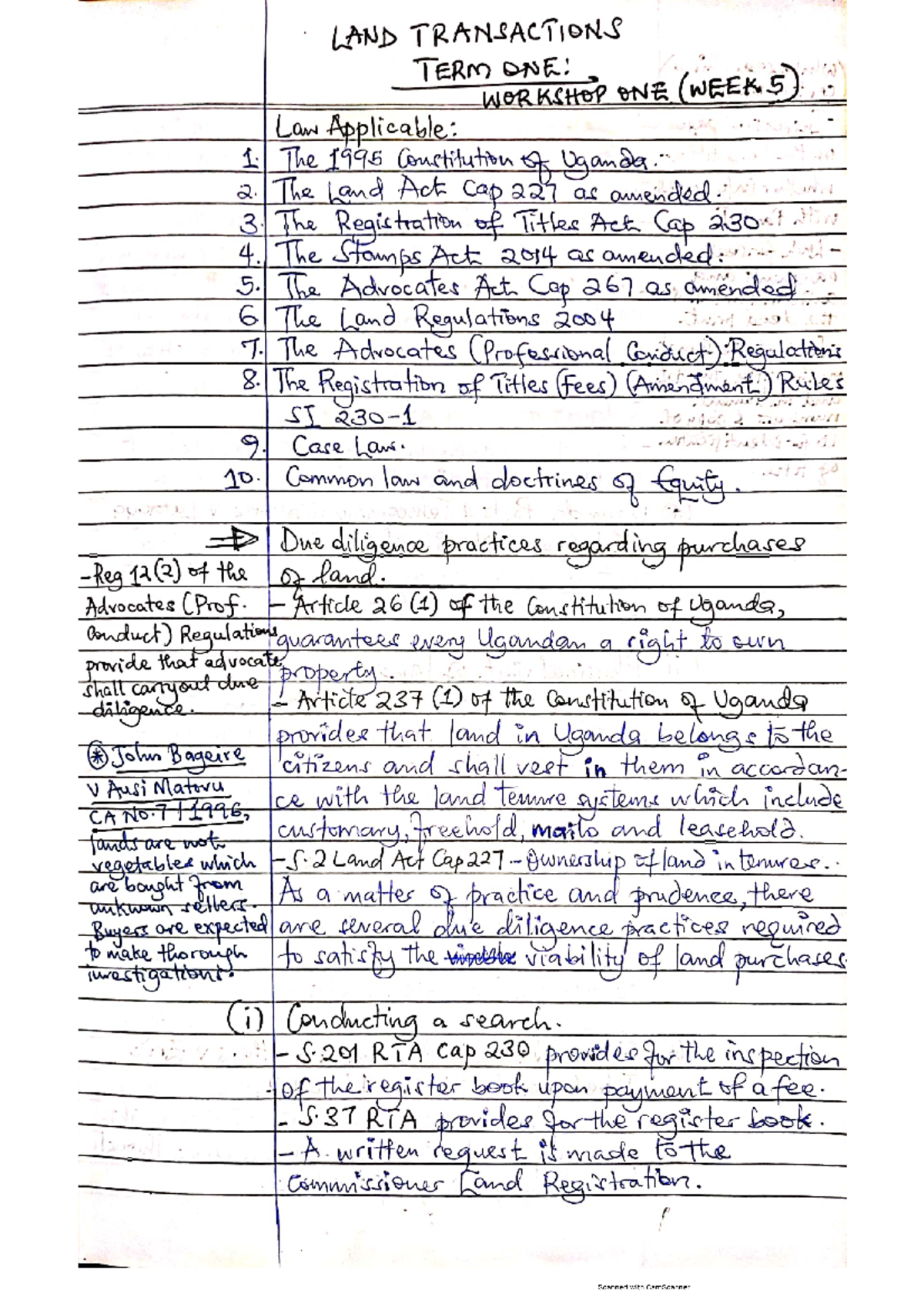 Land Term 1 - Class notez - LAND TRANSACTIONS TERM ONE: WORKSHOP ONE ...