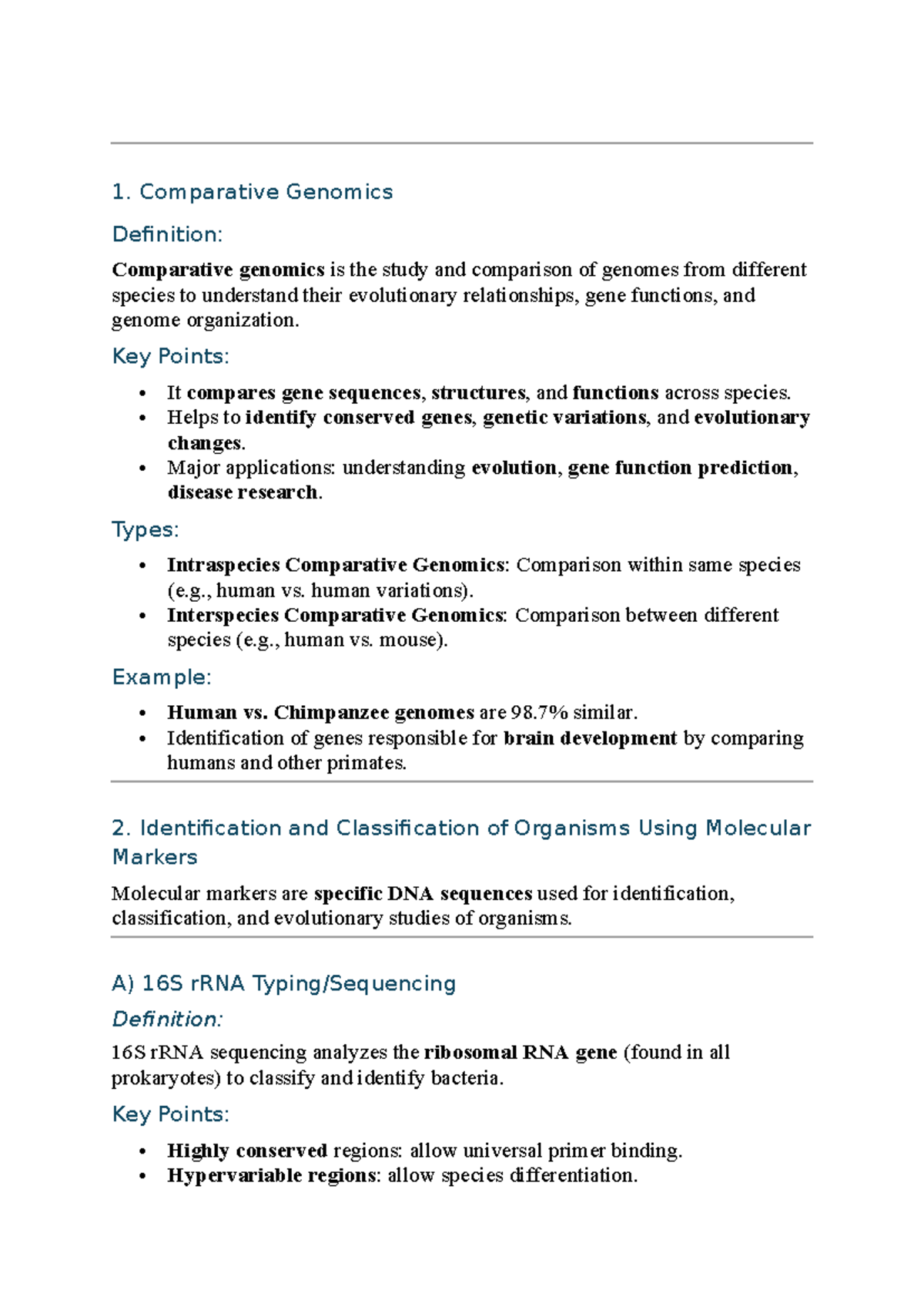 Unit 4: Comparative Genomics and Molecular Markers Overview - Studocu