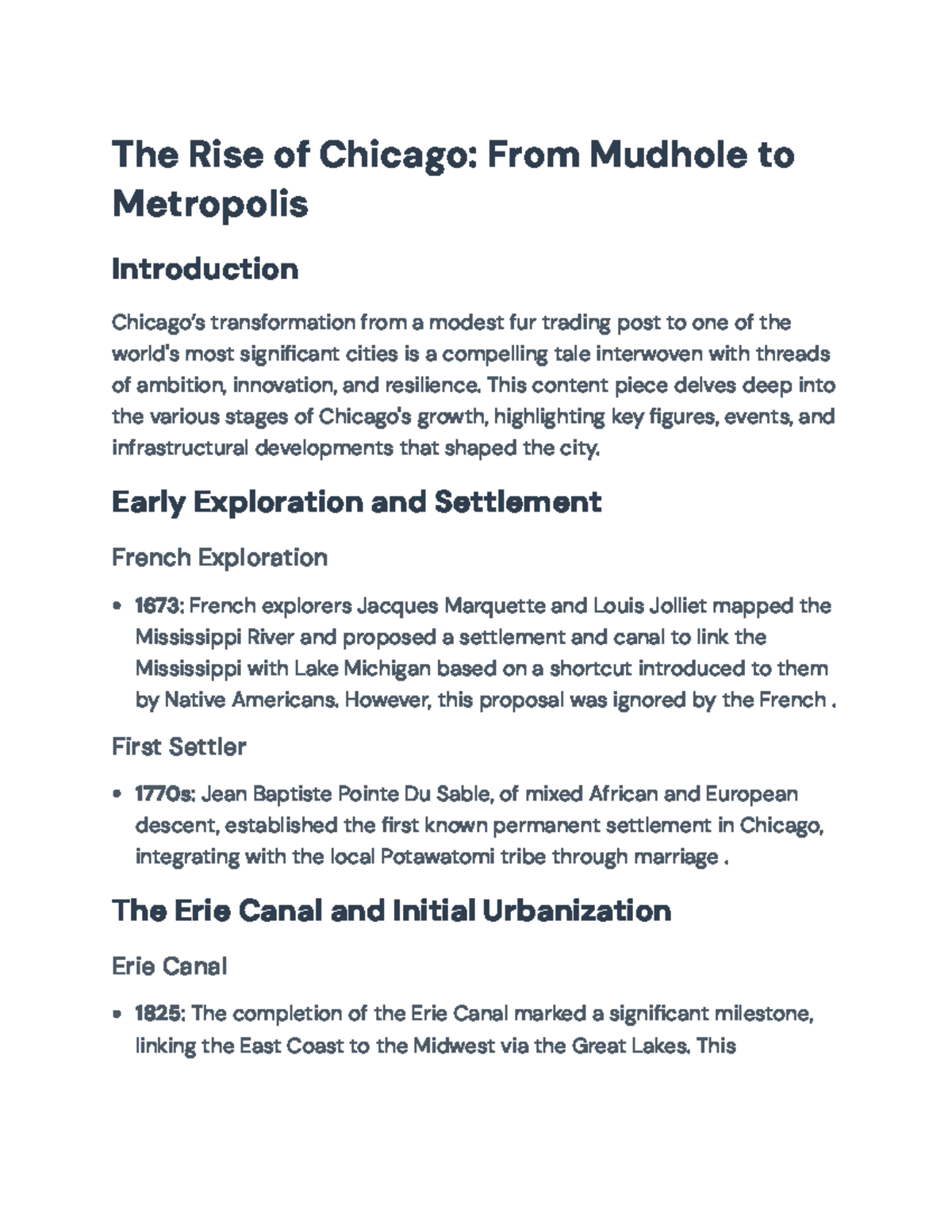 The Rise of Chicago: From Mudhole to Metropolis - Course History 101 ...