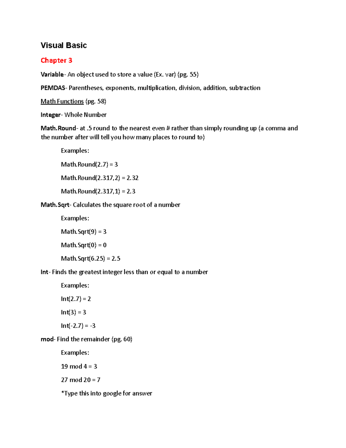 Visual Basic CH3 - Visual Basic Chapter 3 Variable- An object used to ...