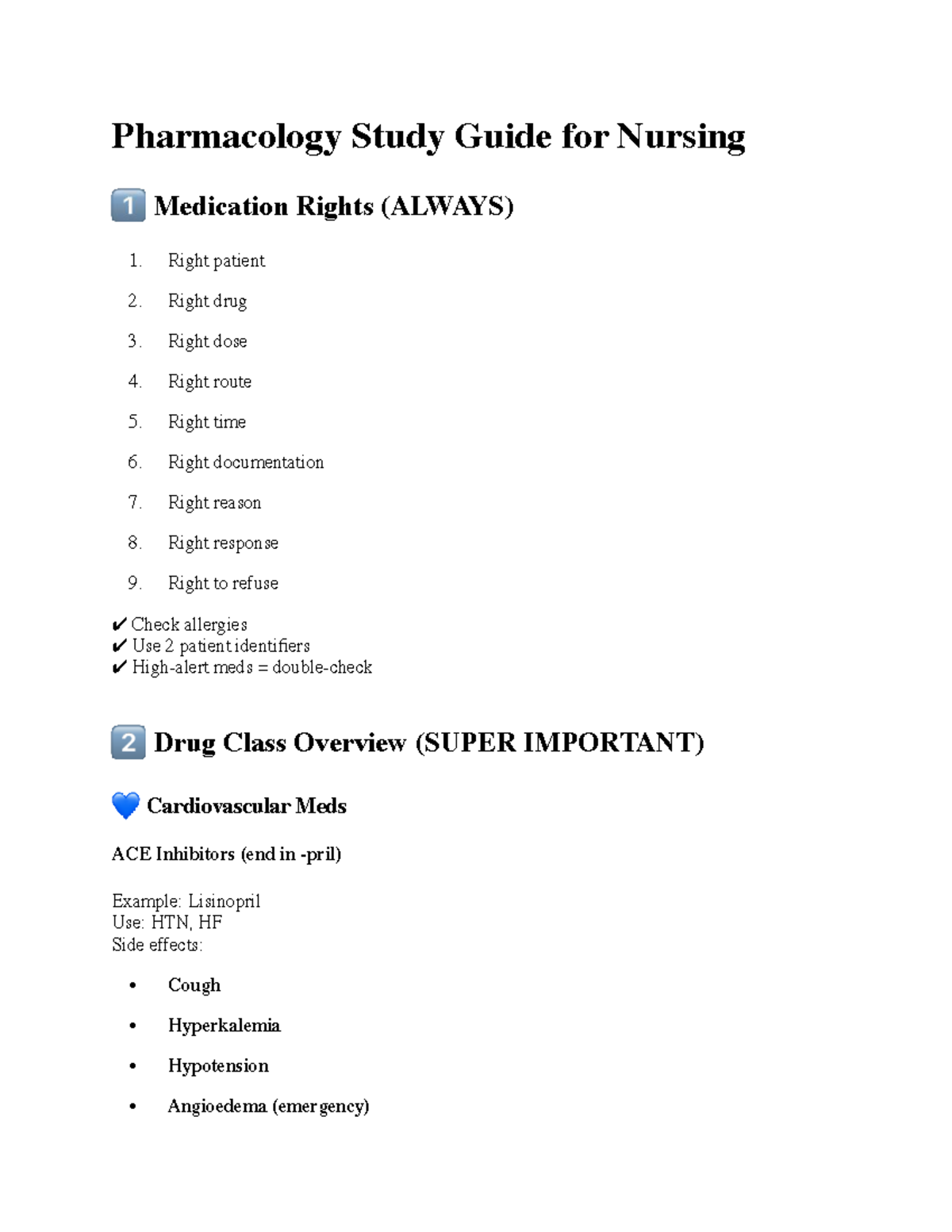 Pharmacology Study Guide for Nursing: Medication Rights & Drug Classes ...