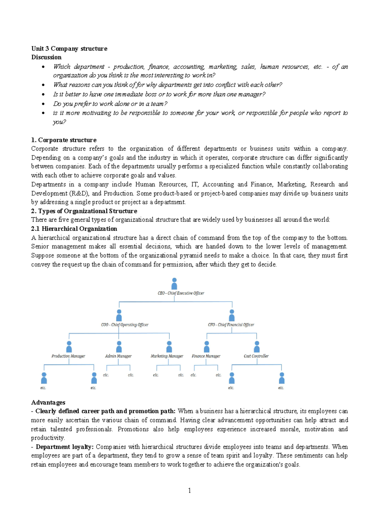 Unit 3: Exploring Company Structures and Dynamics in Organizations ...