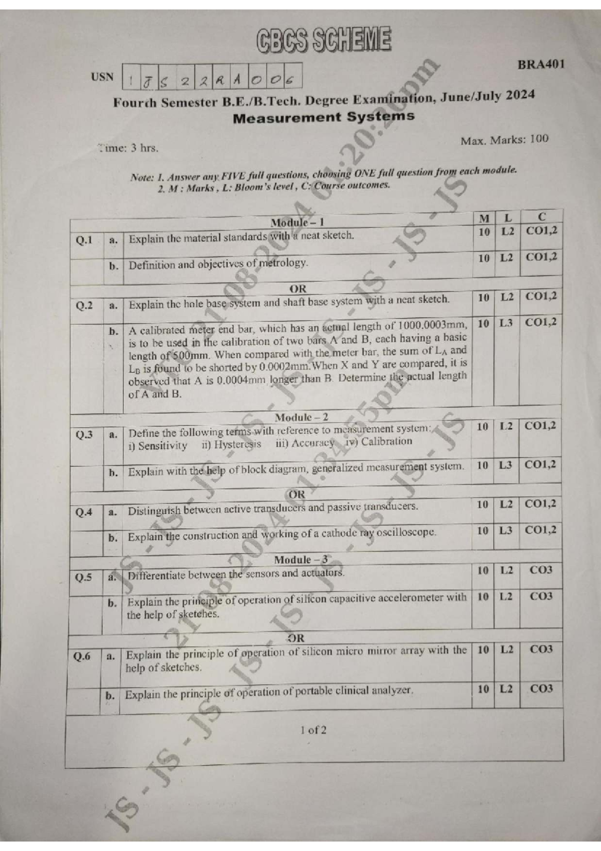 CBCS SCHEME BRA401, BRA402, BRA403, BRA405C, BUHK408 Fourth Sem PYQ ...