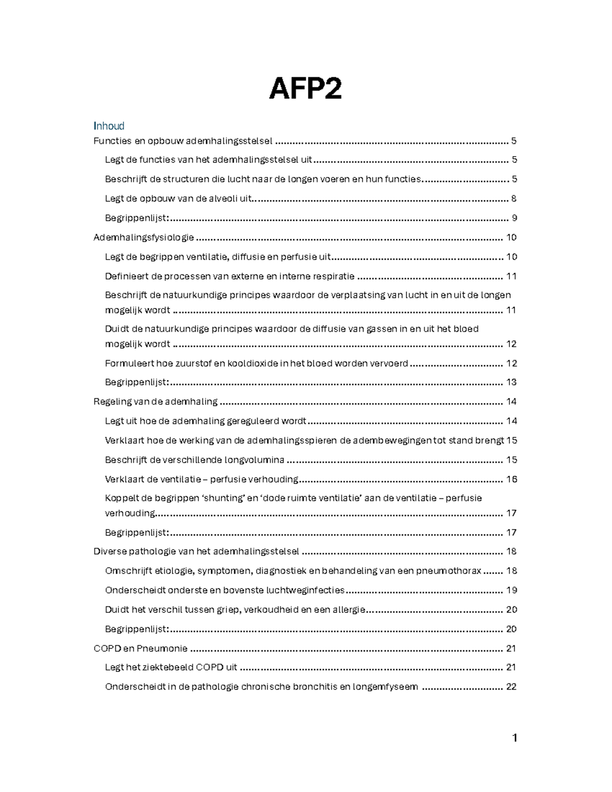 AFP2 Samenvatting Ademhalings- en Endocriene Stelsel voor Toets ...
