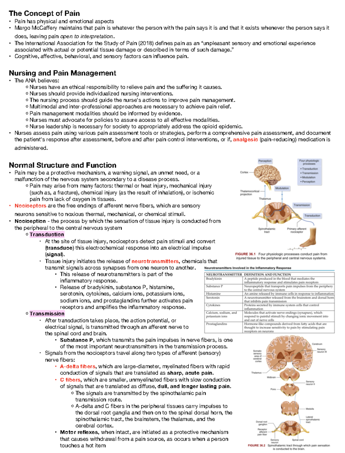 Chapter 36 Pain Management - The Concept of Pain Pain has physical and ...