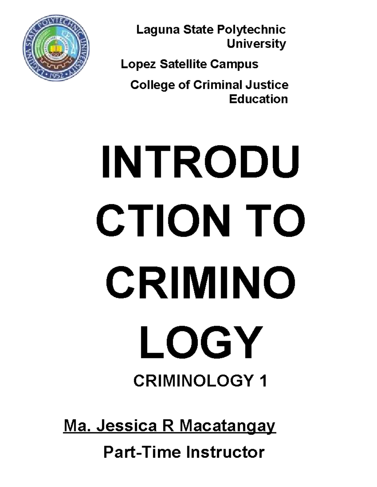 Introduction to Criminology Lecture Notes 2021 (CRIM 1) - Studocu