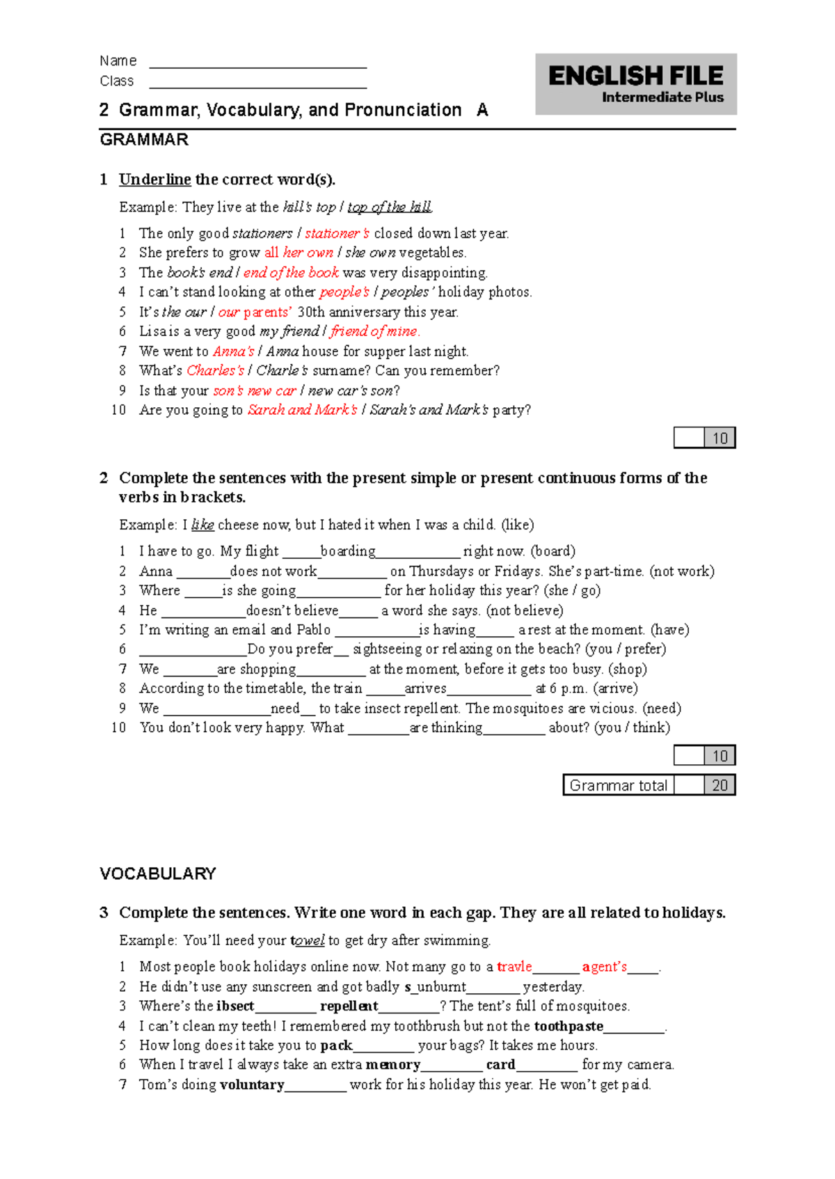 EIC 5 - Unit 2 Practice Exercises: Grammar, Vocabulary & Pronunciation ...