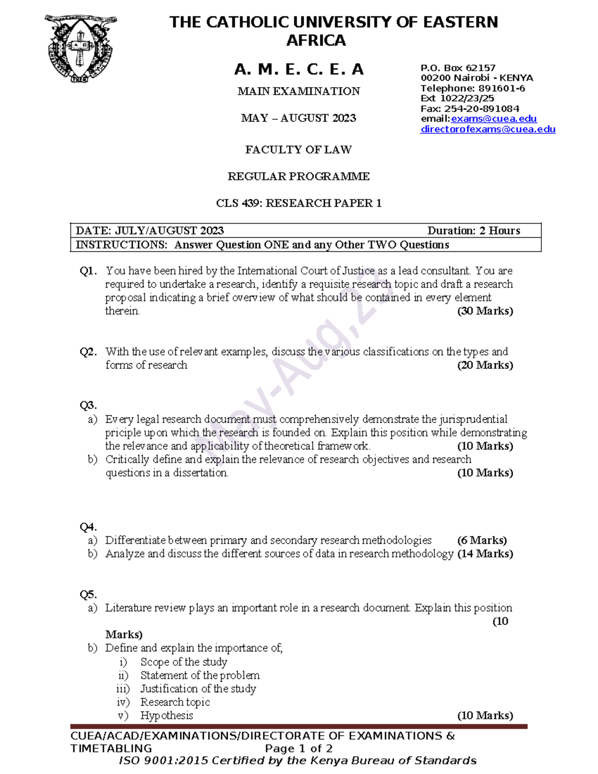 CLS 439: Research Paper 1 Exam - May/August 2023 - Studocu