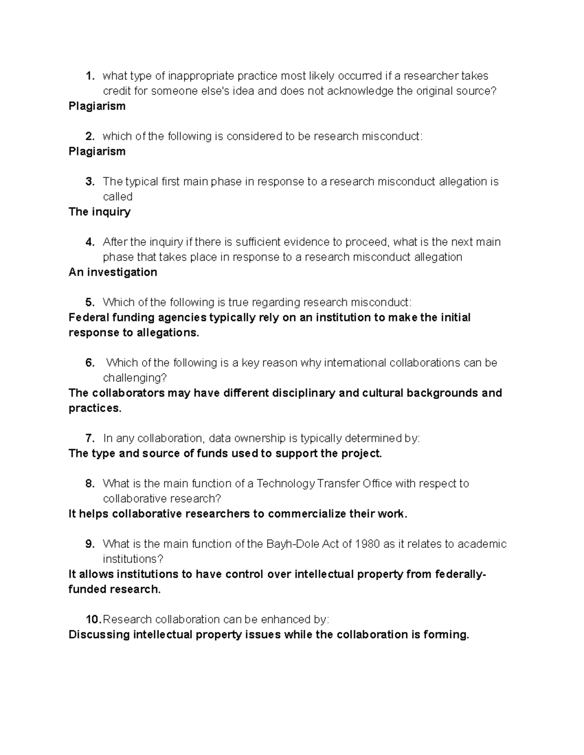 CITI Program Training Quiz 2 - what type of inappropriate practice 