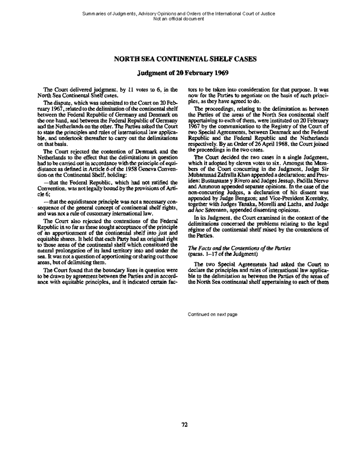 North SEA Continental Shelf Cases: Judgment Analysis (1969) - Studocu