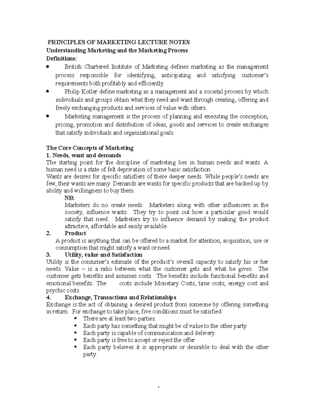 Principles OF Marketing BBA 201 - PRINCIPLES OF MARKETING LECTURE NOTES ...