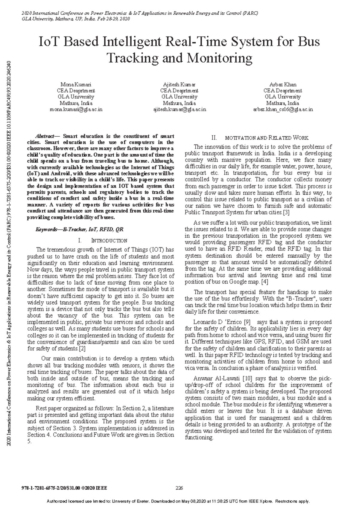 IoT Based Real-Time Bus Tracking System - Research Paper CEA 2023 - Studocu